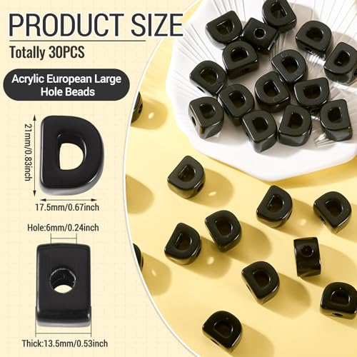 Craftora 30Pcs 20mm Black Large Letter Beads, Acrylic Big Alphabet Beads, Jumbo Initial Letter D Bead with Large Hole for Friendship Bracelets Keychain Bag Charms Shoelaces - color: Letter D