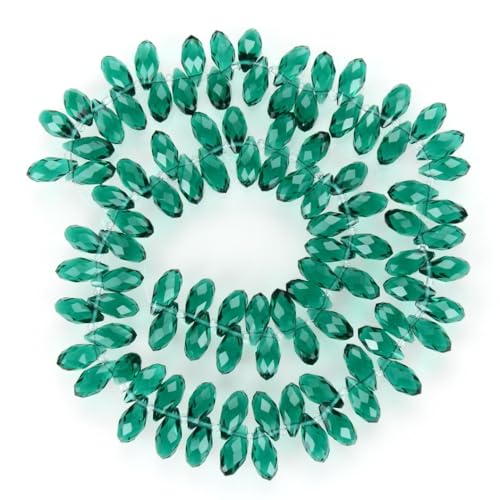 200pcs Czech 12mm Faceted Teardrop Briolette Crystal Glass Loose Beads Pendant Drop Spacer Bulk Emerald Green for DIY Jewelry Making CCT2-24 - color: Emerald Green, size: 12x6mm - 200pcs