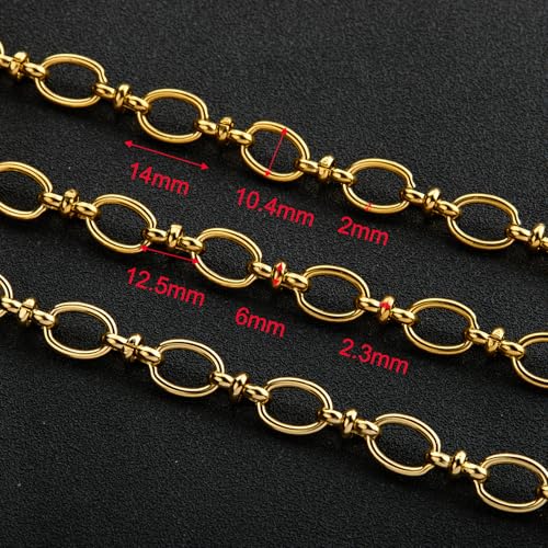 UMAOKANG 2 Meters Gold Plated Jewelry Chain for Jewelry Making Stainless Steel Rolo Chain Link with Jewelry Supplies Findings - color: Rolo (Gold)