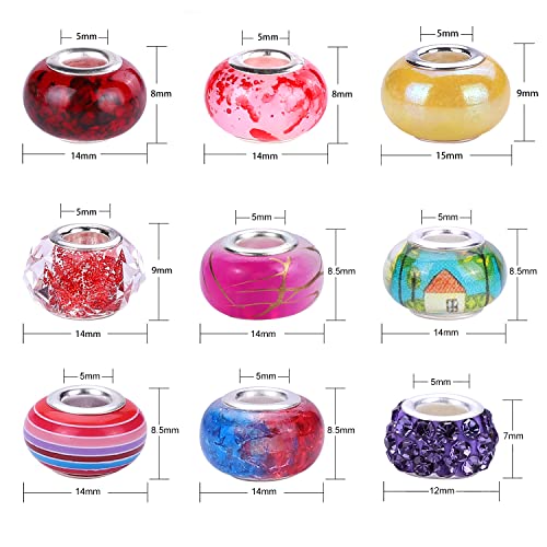 European Large Hole Beads Spacer Beads Charm Fairy Wands Beads Rhinestone Craft Beads for DIY Bracelet Jewelry Making (9 Style 180 Pieces) - color: 9 Style 180 Pieces