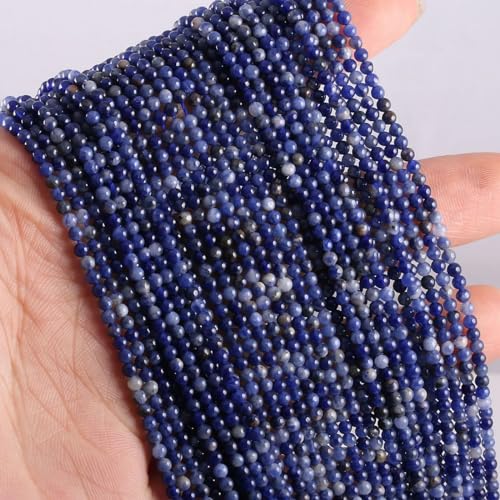155pcs 2mm Natural Blue Sodalite Stone Loose Round Beads Gemstone Smooth Samll Spacer Beads for jewerly Making Bracelet Necklace - color: Blue Sodalite, size: 2 mm