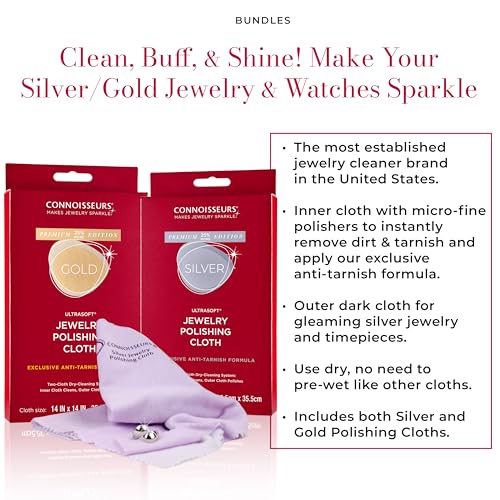 CONNOISSEURS Premium Edition Extra Large Polishing Cloth Bundle for Silver & Gold Jewelry - Ultrasoft Fabric with Anti-Tarnish Formula - (2 Pack) 14x14 Inches - style: 14 x 14 Inches - 2 Cloth - Silver and Gold