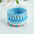Ornaland 7Pcs Handmade Polymer Clay Heishi Surfer Stretch Bracelets Set Colorful Glass Beads Bracelets Boho Stackable Preppy Bracelets Wrist Jewelry for Women - color: light blue