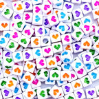 800Pcs Square Heart Beads, 6X6mm White and Colorful Heart Beads for Friendship Bracelets Making - color: Colorful Heart White Beads