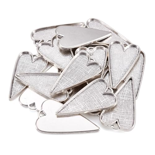 Pandahall 50pcs Tibetan Style Alloy Heart Large Pendant Cabochon Bezel Settings Cabochons Tray Cover Necklace Charms Antique Silver