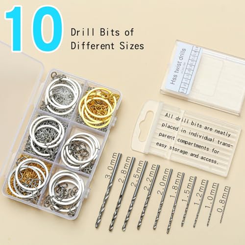 SONGIN Pin Vise Hand Drill Set, 670 Pcs Steel Manual Hand Drill Kit with 10 Pcs Drill Bits, Small Screw Eye Hooks, Keychain Rings for Jewelry Keychain Making and Crafts