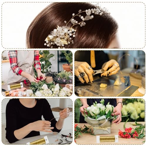 Nogeqi 2 Rolls Craft Wire Bendable, Thin Metal Beading Wire for Jewelry Making Earring Wrapping Sculpting DIY Crafts, Gold (0.3mm, 164 Ft)
