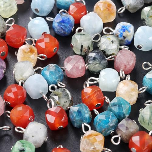 LE SKY 20 Pcs Square Stone Pendants Faceted Chic Natural Healing Crystal Charms Gemstone Beads for Jewelry Making Necklace DIY