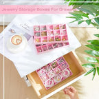 Junkin 12 Pcs Jewelry Tray Velvet Stackable Jewelry Organizer Trays Divided Earring Accessories Storage Containers Box (Rose Red) - color: Pink