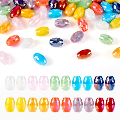 50Pcs Faceted Glass Oval Beads 11x8mm Crystal Column Suncatcher Beads Oval Shaped Kandi Beads Spacers for Crafts DIY Wind Chimes Jewelry Making Supplies - color: 10 Colors, Opaque