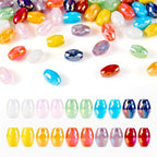 50Pcs Faceted Glass Oval Beads 11x8mm Crystal Column Suncatcher Beads Oval Shaped Kandi Beads Spacers for Crafts DIY Wind Chimes Jewelry Making Supplies - color: 10 Colors, Opaque