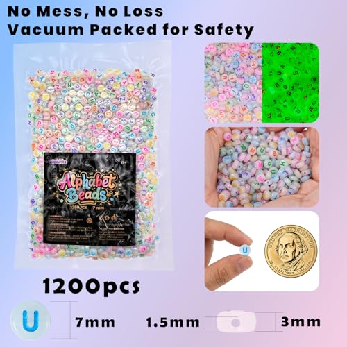 Gionlion 1200+Pcs Round Letter Beads for Bracelet Making, Acrylic Alphabet Beads for Jewelry Making, DIY Friendship Bracelets with 4x7mm Glow in The Dark Beads with Colorful Letters - color: Glow in The Dark