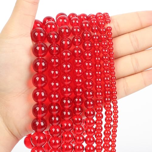Red Round Crystal Glass Beads for Jewelry Making (4/6/8/10/12mm), Smooth Round Natural Gemstone Glass Spacer Loose Beads for Crafts Bracelets Necklaces Charms - color: Round Smooth Glass Beads:Red