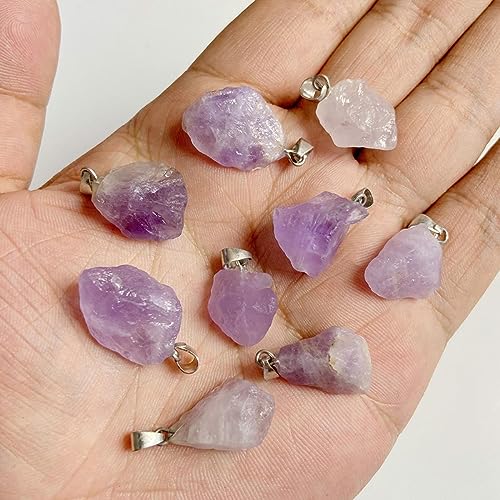 10pcs Irregular Raw Natural Amethyst Rock Stone Pendant Healing Crystal Chakra Gemstone Charm for Jewelry Making DIY Necklace Earrings Accessories Reiki - color: Amethyst