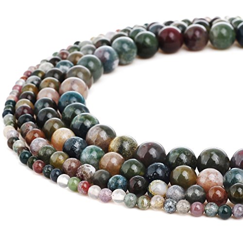 RUBYCA Natural Indian Agate Gemstone Round Loose Beads Quartz for DIY Jewelry Making 1 Strand - 4mm - color: Indian Agate, size: 4 MM
