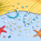 PandaHall 357pcs Starfish Shell Beads Ocean Jewelry Making Kit - 20g Synthetic Turquoise Seashells, Turtle & Mermaid Charms, Cowrie Shell Beads for Summer Beach Necklace, Bracelet & Anklet - color: Blue White Gold