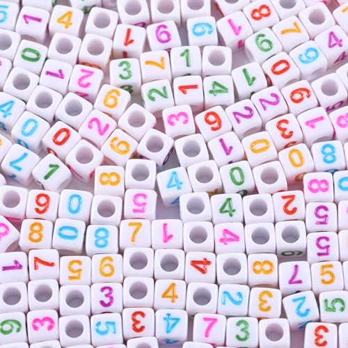 1000pcs White Square Acrylic Number Letter Beads 6x6mm Colorful Number 0-9 Beads for Jewelry Making and DIY Bracelets Necklaces Key Chains - color: White Mixed Colorful Number 0-9