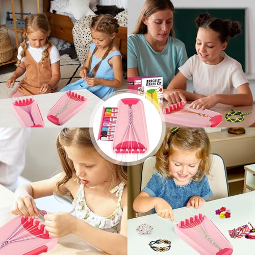 Rdfmy Friendship Bracelet Making Kit for Girls, Arts and Crafts Bracelets String Maker Kit for Kids Ages 8-12 Christmas Birthday Gifts - color: Pink with Red