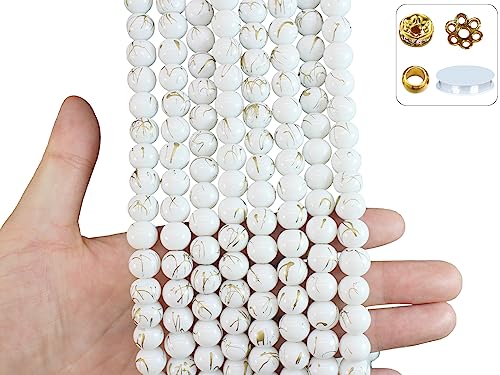 500PCS 10mm White Round Glass Beads Bracelet Space Loose Smooth Beads for Jewelry Making, Earring, Necklaces, Keychains, Lanyards & Adult Crafting - size: 10mm White #364