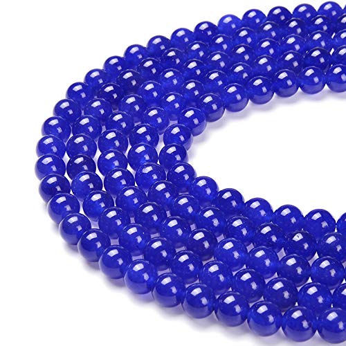 Gorgeous Natural Gemstone Loose Beads Smooth Round Approxi 15.5 inch DIY Bracelet Necklace for Jewelry Making (8mm, Blue Dyed Jade) - color: Blue Dyed Jade, size: 8mm