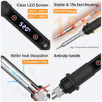 Soldering Iron Kit 80W LED Soldering Gun Adjustable Temp 356-968℉ 15s Fast Heating Electronics Welding Tools Precision Repair with Solder Wire, 5 Soldering Tips, Desoldering Pump, Stand, Tweezers