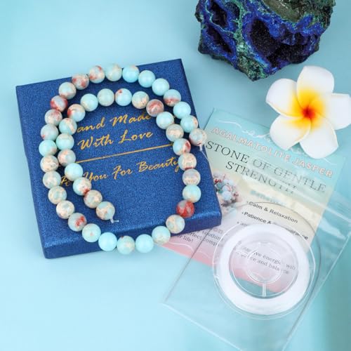 Natural Stone Beads Round Genuine Real Stone Beading Strand Loose Gemstones DIY Smooth Bead for Bracelet Necklace Earrings Jewelry Making (Agalmatolite Jasper, 8mm 45 Pieces) - color: Agalmatolite Jasper, size: 8mm 45pcs