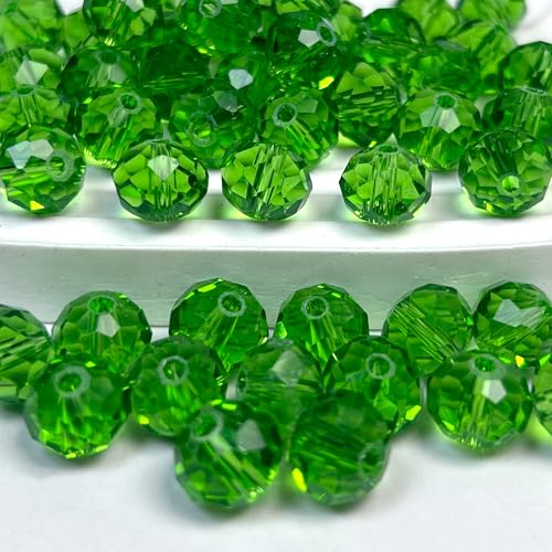 390pcs Glass Beads Green, 8mm Crystal Beads for Jewelry Making, Briolette Faceted Rondelle Bulk Bead for Crafts DIY, Suncatchers, Bracelets, Earring, Necklace - color: Green, size: 8mm