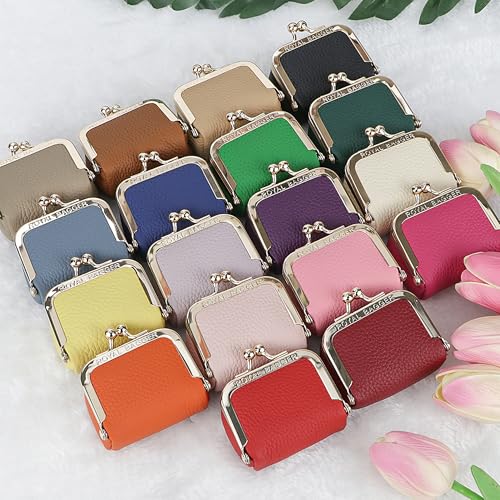 Royal Bagger Genuine Cow Leather Mini Jewelry Box Women's Coin Purse Solid Color Kiss Lock Change Pouch Casual Style Small Storage Bag for Women 1894 (Elephant Grey) - color: Elephant Grey