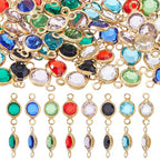 48Pcs Rhinestone Connector Charms 8 Colors Flat Round Stainless Steel Link Charms Crystal Glass Linking Pendant for Jewelry Necklace Bracelets Earrings Making DIY Crafts