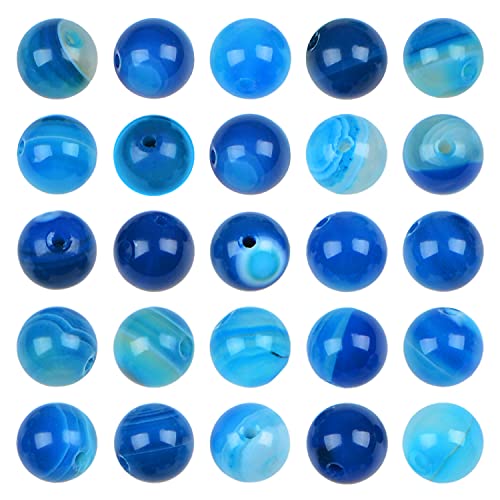 AD Beads 8mm Natural Round Loose Beads 110 Pieces, for Making 108 Mala Prayer Beads Necklace, Bracelet & Yoga Meditation, Jewelry Design (Blue Agate) - color: Blue Agate