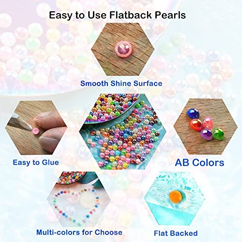 1000pcs 5mm Half Pearl Beads Flatback Pearl Beads Half Round Plastic Pearls for Crafts Scrapbooking Embellishment Nail Art(Light Gray AB) - color: Light Gray AB, size: 5mm