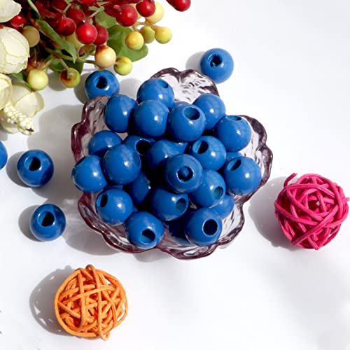 240Pcs 16mm Navy Blue Wood Beads for Craft Large Hole:6mm Round Beads for Making Art(Hole:6mm) - color: Navy Blue