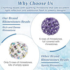 PH PandaHall 100pcs Purple Polymer Clay Beads with Rhinestones, 10mm Round Disco Ball Beads for Jewelry Making - color: Purple