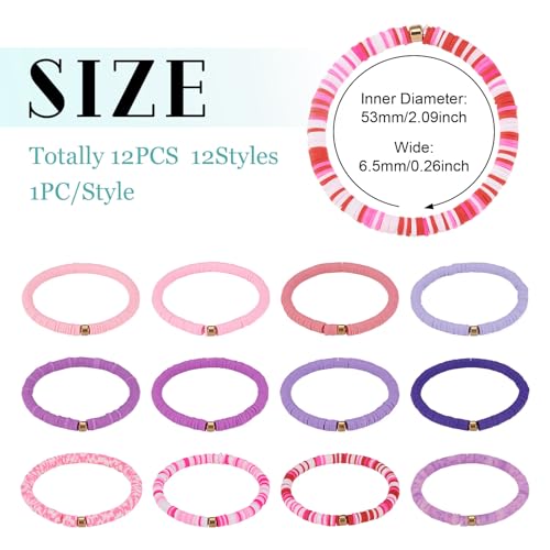 Friendship Bracelet Beaded Bracelet Heishi Surfer Bracelets Set Polymer Clay Heishi Beads Stretch Bracelets Preppy Bohemian Summer Beach Bracelets for Women - color: Purple
