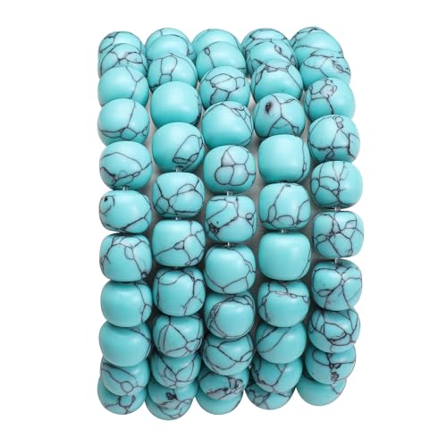 BEADIA Natural Blue Turquoise Flat Cut Round Drum Stone 8mmx7mm Loose Semi Gemstone Beads for Jewelry Making 38cm - color: Blue Turquoise