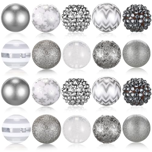 Ferreve 20 Pcs Chunky Bubblegum Beads 20mm Focal Pen Large Rhinestone Pearl Beads for DIY Beadable Pen School Jewelry Making Keychain Craft Making (Silver) - color: silver