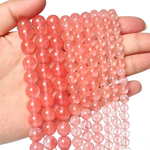 About 60pcs 6mm Natural Stone Beads Watermelon Crystal Beads Crystal Gemstone for Jewelry Making, DIY Bracelet Necklace - color: Pink Watermelon, size: 6mm