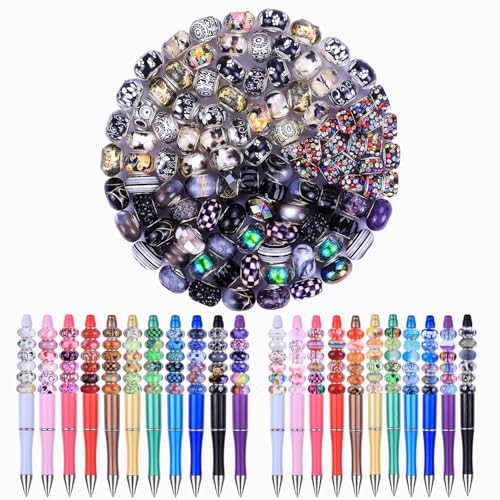 100 Pieces Assorted European Large Hole Fairy Wand Garden Beads, Mixed Color Lampwork Spacer Craft Beads for DIY Jewelry Making Supplies(Black) - color: Black