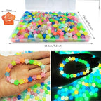 500Pcs Glow in The Dark Beads, Glowing Solar Luminous Star Smile Face Beads Mixed Acrylic UV Beads Color Changing Bracelet Beads Sun Sensitive Plastic Glow Beads Bulk for Jewelry Making Bracelets - color: Mixed Colors Star Beads