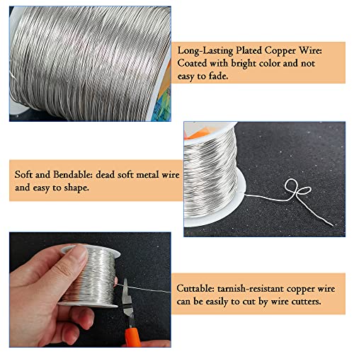 203 Feet Tarnish Resistant Copper Wires 24 Gauge/0.5mm Jewelry Craft Wires Beading Wire for Jewelry Making, Wire Wrapping and Crafting(Silver) - color: 1Silver, size: 24 Gauge