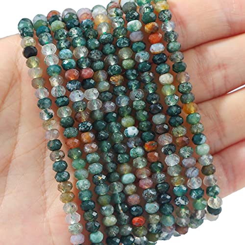 BEADIA Natural Indian Agate Beads 4x2mm 120pcs Faceted Rondelle Loose Semi Gemstone Beads for Jewelry Making Design - color: Indian Agate