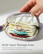 Travel Jewelry Case, Small Velvet Jewelry Bag with Zipper, 5-Layer Anti-Scratch Pouch for Bracelets Necklaces Earrings, Tangle-Free Jewelry Storage, Gift for Her Chenille Velvet Pink - color: Pink