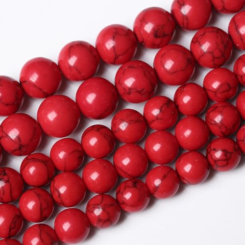 72PCS 10mm Natural Stone Beads Red Turquoise Gemstone Round Loose Beads for Jewelry Making 32" 2 Strand Crystal Energy Stone Healing Power DIY Bracelets - color: Red Turquoise Beads, size: 10mm(2 strands)