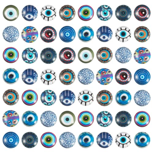 100Pcs/Set Flat Round Transparent Glass Cabochons with Pattern Eye Flatback Glass Dome Flatback Cab Beads for Photo Cameo Jewelry Making Necklace Ring DIY Crafts 12x4mm Blue Eye - color: 100Pcs-12x4mm-Blue Eye