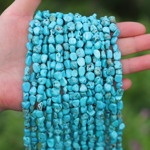 Simulated Turquoise 6-8mm Oval Irregular Freeform Tumbled Loose Gemstone Beads for Jewelry Making 15 Inch Strand 50-55 Pcs - color: Turquoise-1 strand15”-approx. 55 beads