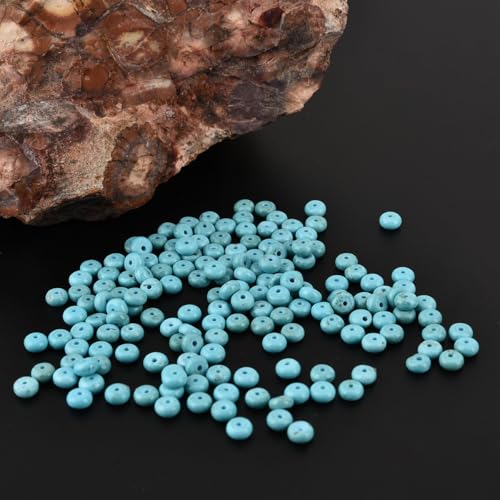 150pcs 4x2mm Natural Turquoise Disk Rondelle Spacer Semi Precious Gemstone Loose Stone Beads for Jewelry Making 15 Inch - color: Turquoise