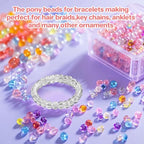 1000+ Pcs Pony Beads Bulk - Sukh 6x9 mm Plastic Bracelet Crystal White Clear Beads for Bracelets Making, Hair Braids, DIY Crafts, Key Chai Making, Home Decor