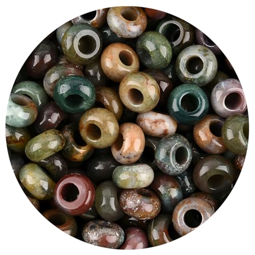 20Pcs Natural Indian Agate Large Hole Beads, 8x14mm Rondelle Gemstone Spacer Beads 6mm Big Hole for Jewelry Making, Beading Bracelets, Macrame & Hair Braiding - color: Indian Agate