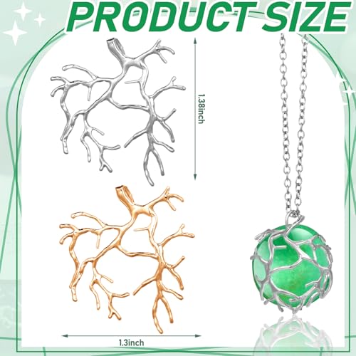 Hicarer 20 Pcs Pendant Trays for Jewelry Making Branch Shape Metal Claw Cage Pendant Holder Crystal Cage Necklace Open Bezels for DIY Necklace Jewelry Making Supplies - color: Silver and Gold