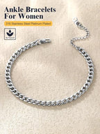 U7 Women Girls Barefoot Jewelry 18K Gold or Rose Gold Stainless Steel Heart/Rope/Figaro/Cuban Chain Anklet Foot Bracelet, 25-30 CM Long - color: Stainless Steel-5mm-Curb Chain